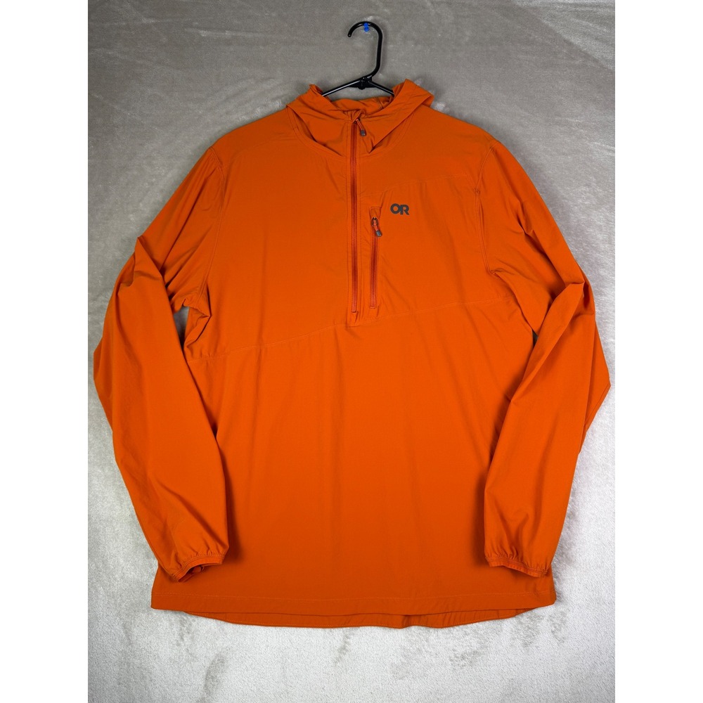 Outdoor Research Mens Large Orange Half Zip Hooded Softshell Breathable Jacket - Picture 2 of 10